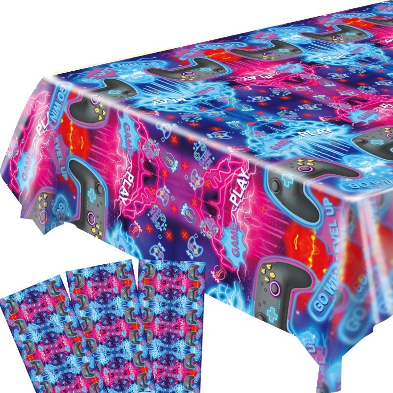 Idealmuzik 3pcs Video Game Tablecloth, Game Theme Birthday Decorations Supplies, Plastic Tablecloth, Rectangular Racetrack Tablecloth, Gamer TableCovers for Kids, 54 x 108 Inch - Image 1